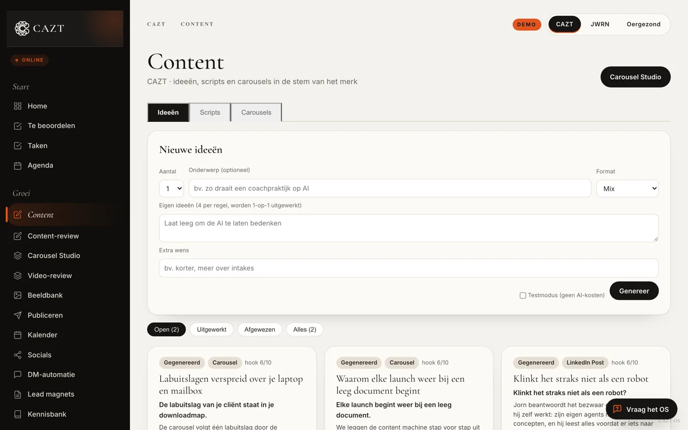 CAZT OS: ideeën en scripts met goedkeuren of afwijzen