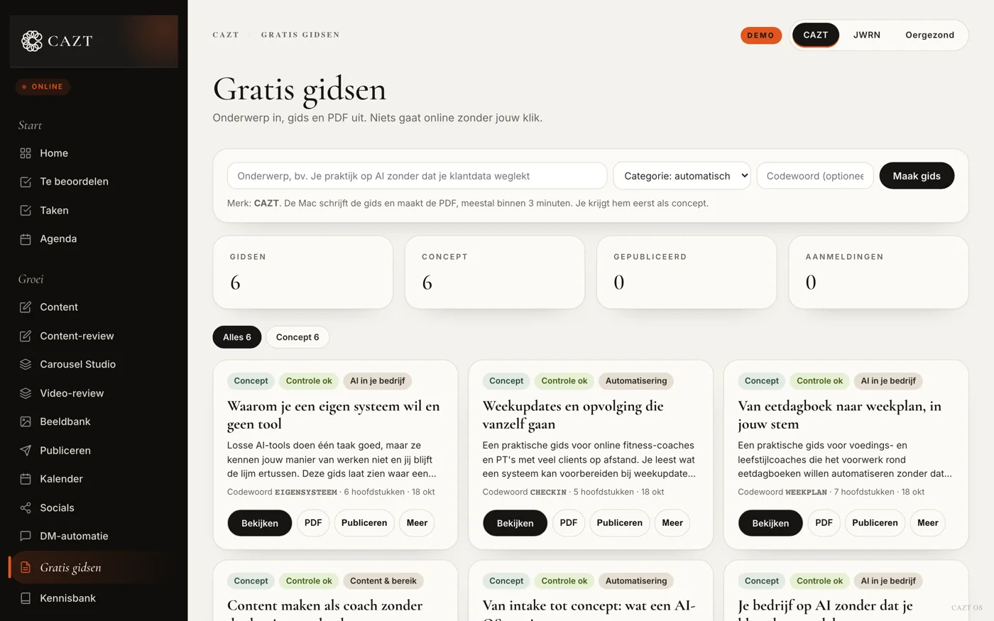 CAZT OS: gidsen die als concept klaarstaan