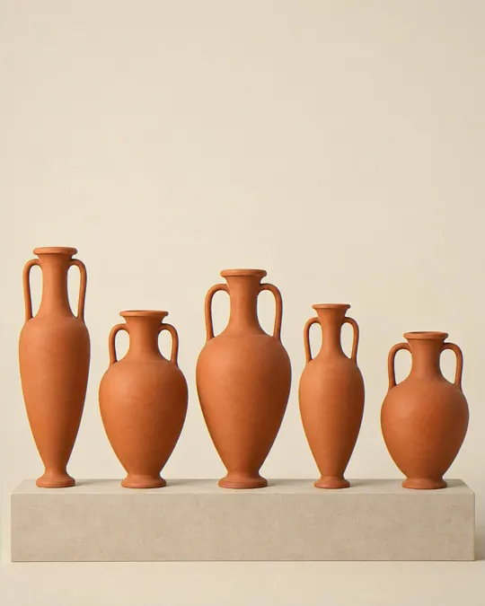 Rij terracotta amforen